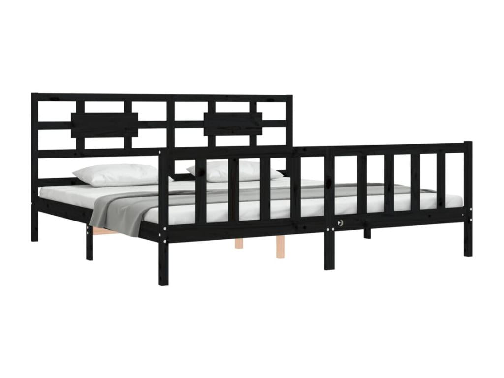 Black Solid Wood Bed Frame, 200 x 200 cm