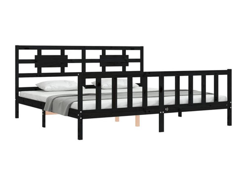 Black Solid Wood Bed Frame, 200 x 200 cm