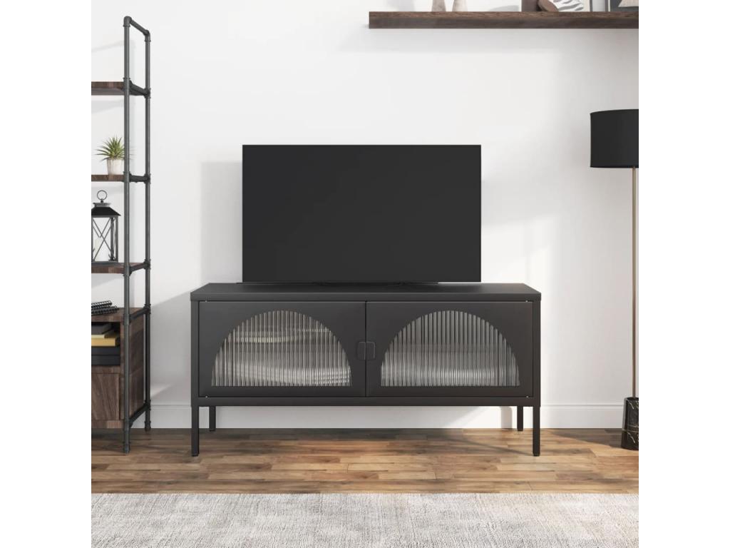 Black Glass TV Stand, 105 x 35 x 50 cm