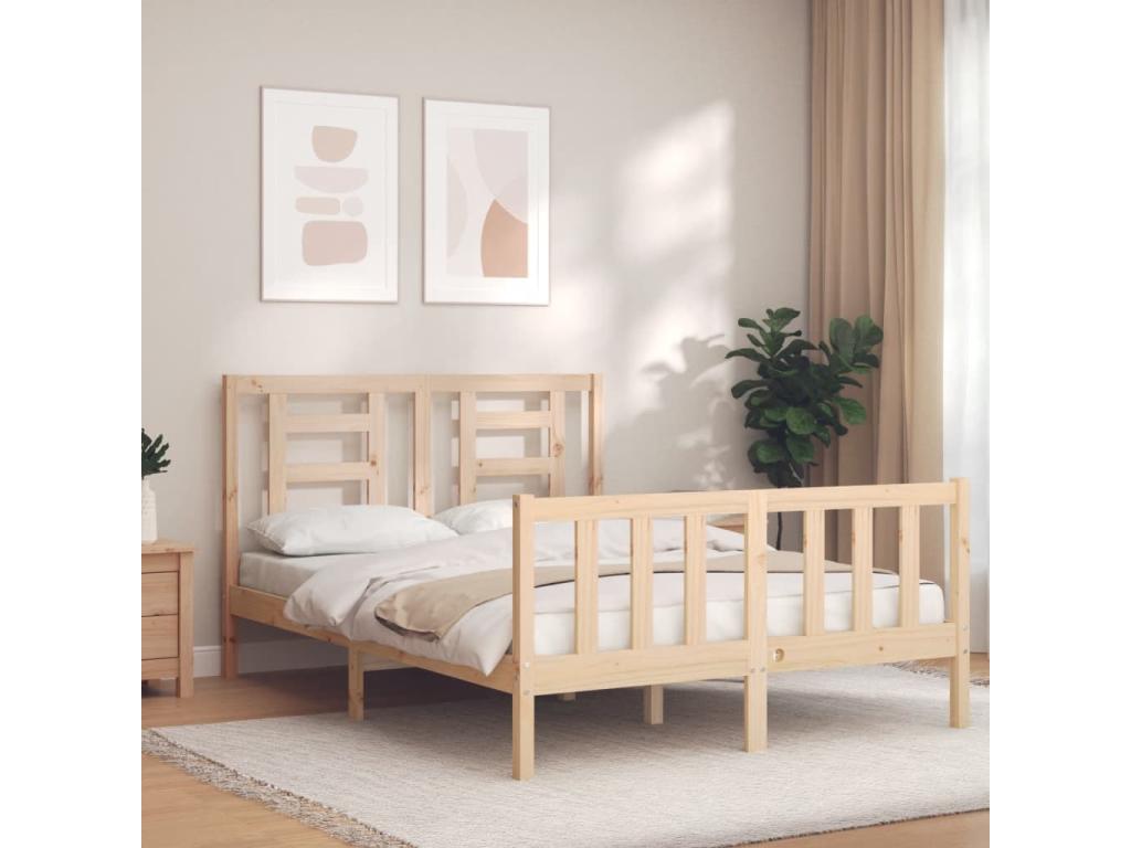 Brown Solid Wood Bed Frame, 140 x 190 cm
